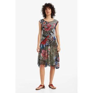 Desigual S Artsy Embellished Graphic Asymmetrical‎ Patch Floral Dress KARUKA